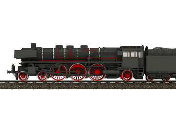 Vintage Railroad Theme. 3D Steam Locomotive Side View 3D 