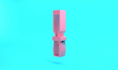Pink Rasp metal file icon isolated on turquoise blue background. Rasp for working with wood and metal. Tool for workbench, workshop. Minimalism concept. 3D render illustration