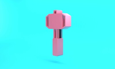 Pink Sledgehammer icon isolated on turquoise blue background. Minimalism concept. 3D render illustration