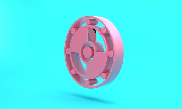 Pink Round shield icon isolated on turquoise blue background. Security, safety, protection, privacy, guard concept. Minimalism concept. 3D render illustration