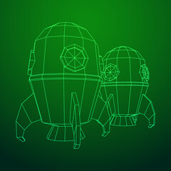 Space Rocket Ship. Wireframe low poly mesh vector illustration.