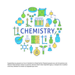 Chemistry science round poster in colored line style