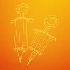 Medical syringe for injection. Wireframe vector illustration.