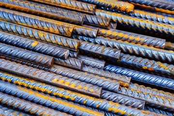 Metal bars for reinforcing concrete structures. Close-up
