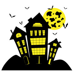 vector halloween card. Houses, moon, bats on a white background. element for design