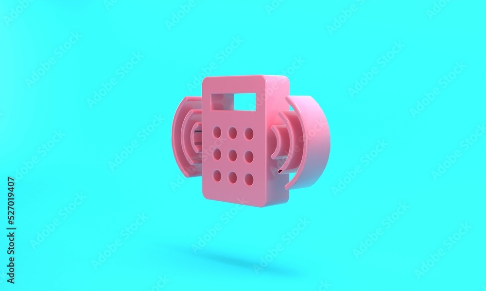 Poster pink security system control panel with display icon isolated on turquoise blue background. keypad o