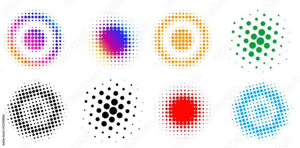 Poster set design elements symbol editable icon - halftone circles, halftone dot pattern on white backgroun