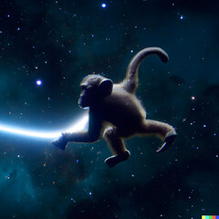Obraz na płótnie Canvas Cool monkey dancing in space