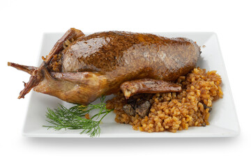  tasty Stuffed pigeon plate with some brown rice, Egyptian food
