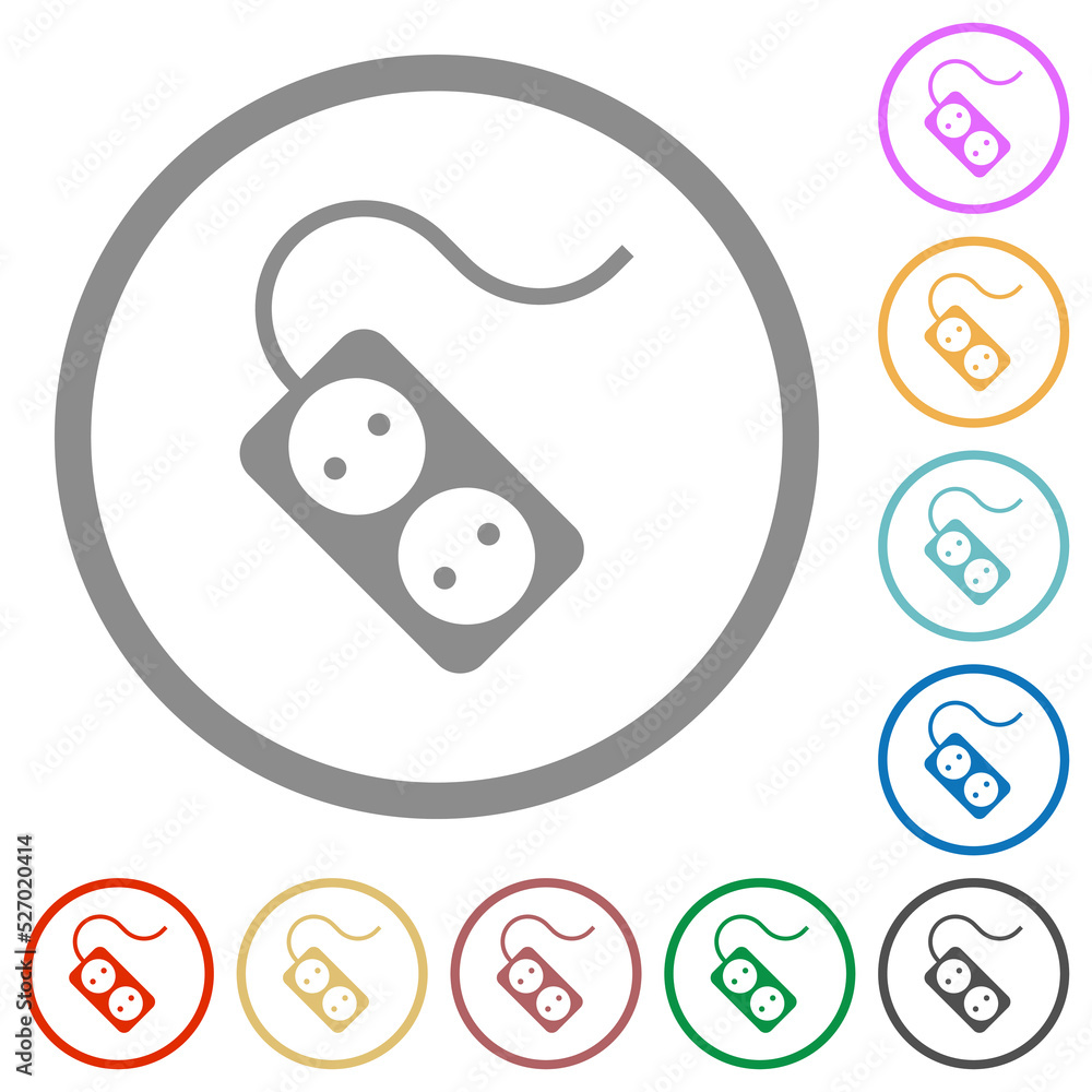 Poster portable electrical outlet with two sockets and cord solid flat icons with outlines