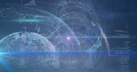 Image of light spots over globe and data processing