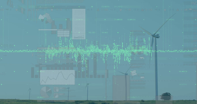 Image of financial data processing with wind turbine - Powered by Adobe