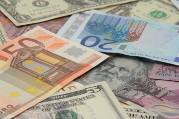 Obraz na płótnie Canvas European Euro and American Dollar paper money.
