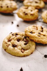 Homemade chewy chocolate chip cookies, selective focus