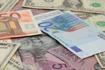 European Euro and American Dollar paper money.