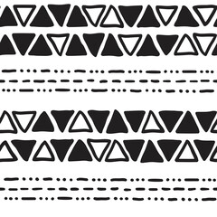 Hand drawn black and white geometric seamless vector pattern with triangles