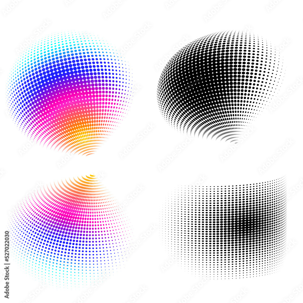 Poster set design elements symbol editable icon - halftone circles, halftone dot pattern on white backgroun