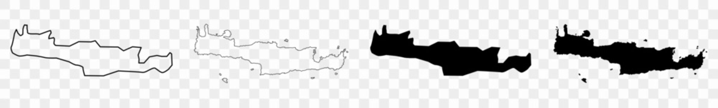 Crete Map Black | Cretan Border | Greek Island Greece | Transparent Isolated | Variations