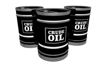 Crude Oil Barrels Isolated 3D Render PNG Graphic Illustration. Power and Energy Theme.
