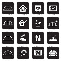 Greenhouse Icons. Grunge Black Flat Design. Vector Illustration.