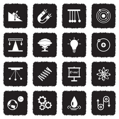 Physics Science Icons. Grunge Black Flat Design. Vector Illustration.