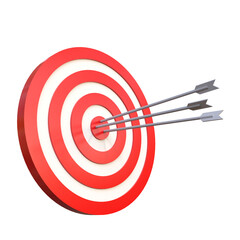 Arrow on the target with success concepts. 3D rendering.