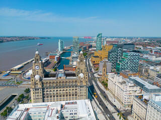Fototapeta premium City of Liverpool at Pier Head - aerial view - travel photography