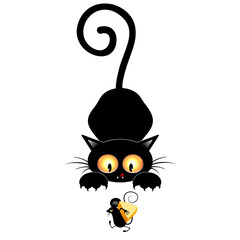 Katze Lustige Cartoon-Figur, die eine Maus mit Käse jagt, isolierte Illustration - Cats Collection