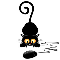 Katzen-lustige Zeichentrickfigur, die ein Mousepad jagt, lokalisierte Illustration - Katzen-Sammlung