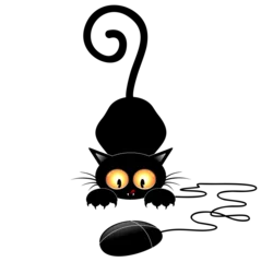 Crédence de cuisine en verre imprimé Dessiner Personnage de dessin animé drôle de chat à la poursuite d& 39 une illustration isolée de tapis de souris - Collection de chats
