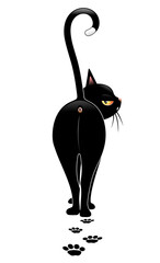 Minachtende en afwijzende zwarte kat loopt weg en laat zijn rug zien - Cats Collection