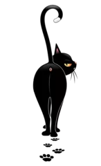 Abwaschbare Fototapete Zeichnung Verächtliche und abweisende schwarze Katze, die weggeht und seinen Rücken zeigt - Katzensammlung