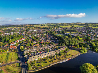Aerial view of Otleyand the River Wharfe. A market town in West Yorkshire.