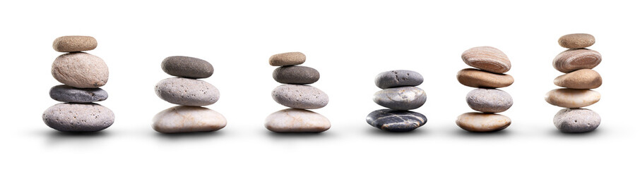 A collection of pile of stones isolated on a flat background. - Powered by Adobe