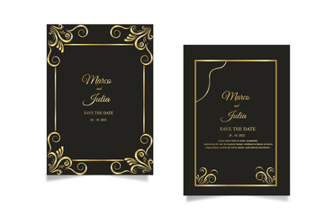 floral botanical golden frame . Dark elegant invitations template. Luxury design for wedding invitation, greeting card, vip women products. Vector illustration