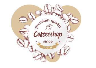 Elegant Round label with coffee beens