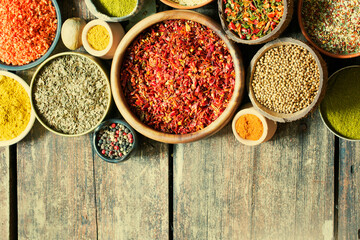 spices and herbs on a wooden table