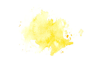 yellow watercolor paint splashes on white background