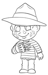 Boy in costume. Element for coloring page. Cartoon style. 