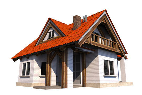 PNG Isolated 3D House illustration. Small Residential Property.