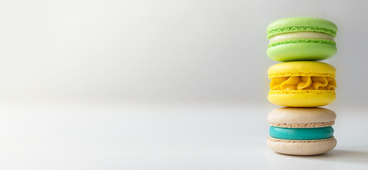 Colorful stack of macarons with copy space. banner - Powered by Adobe