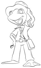 Frog adventurer. Element for coloring page. Cartoon style.