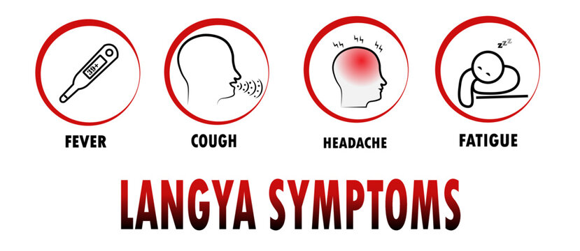Langya symptoms, Icons of langya virus, fever, cough, headache, fatigue