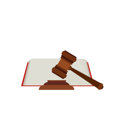 Justice scale, judge's hammer, law book, concept of court judgment to demand justice and punishment.