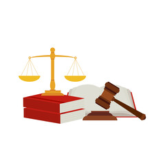 Justice scale, judge's hammer, law book, concept of court judgment to demand justice and punishment.