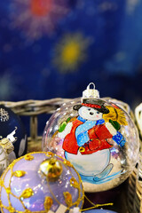 Vintage snowman ball. Christmas toy decorations