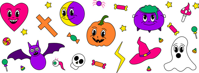 Halloween cartoon emotion set. vector illustration.
