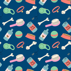 Seamless pattern with dog accessories.
