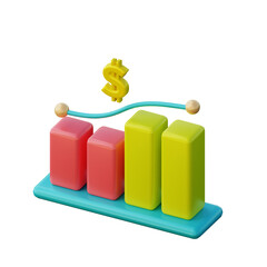 3D Growth Sale Graph Illustration