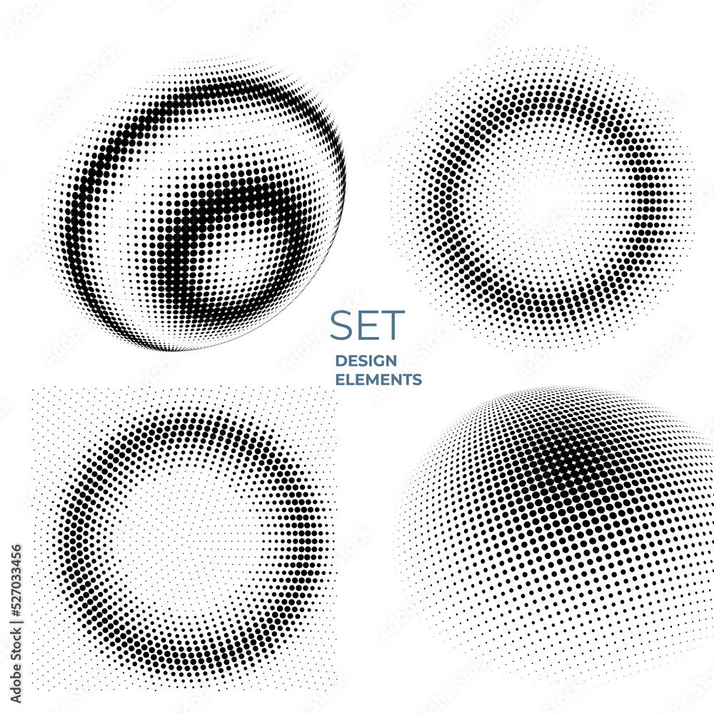 Poster set design elements symbol editable icon - halftone circles, halftone dot pattern on white backgroun